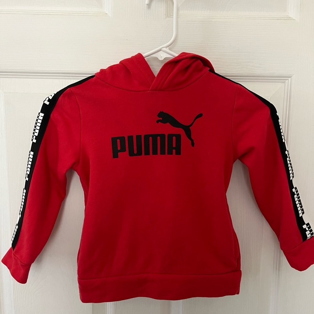 PUMA Kids Bold Red Hoodie with Sleeve Logo